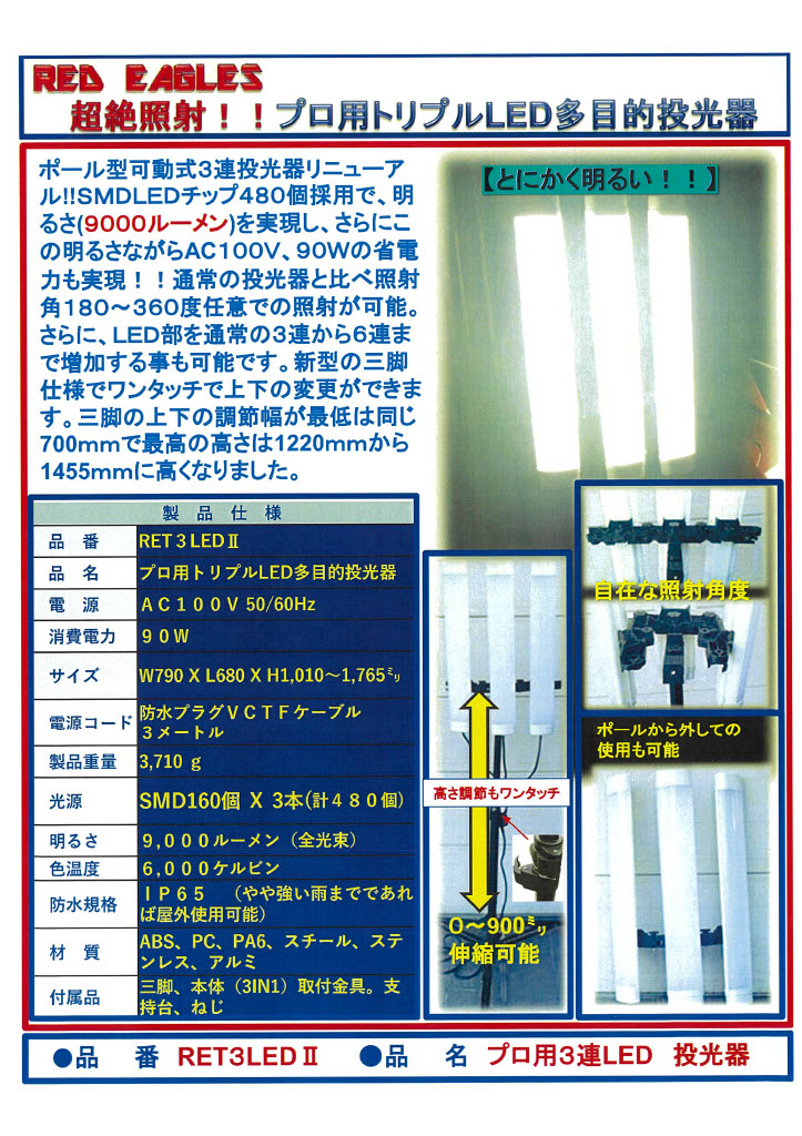 プロ用トリプルLED多目的投光器